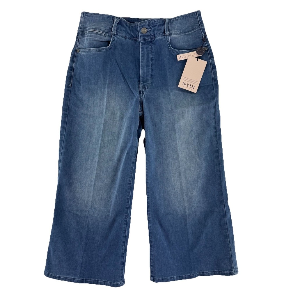 NYDJ Cool Embrace Wide Leg Denim Crop Jeans Size 8P Compass‎ Blue